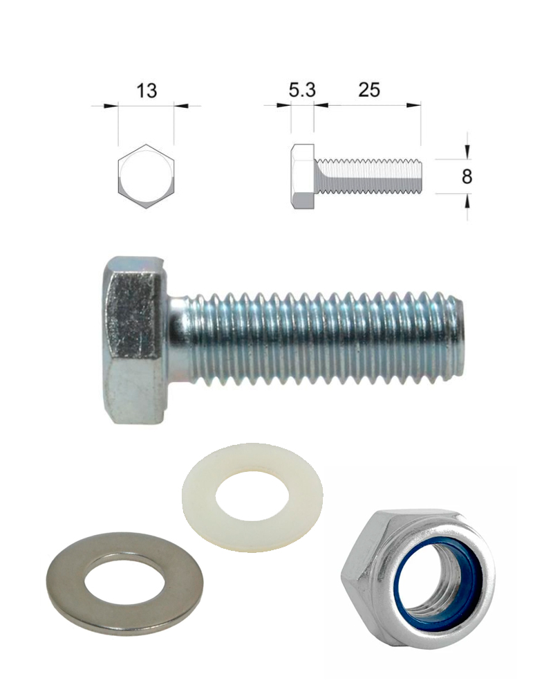 2x OZ8 Awning Set - M8 25mm hex head bolt, nut and washers